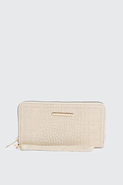 Ardene Croc Embossed Accordion Wallet in Beige | 100% Recycled Polyester/Faux Leather | Eco-Conscious
