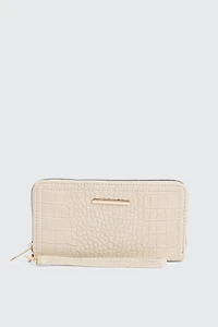 Ardene Croc Embossed Accordion Wallet in Beige | 100% Recycled Polyester/Faux Leather | Eco-Conscious