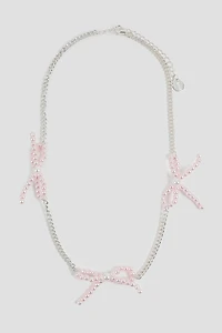 Ardene Pink Pearl Bow Necklace in Silver