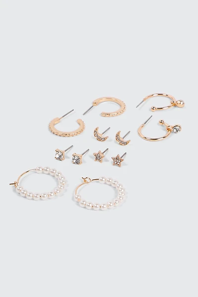 Ardene 6-Pack Celestial Hoop and Stud Earrings in Gold | Stainless Steel