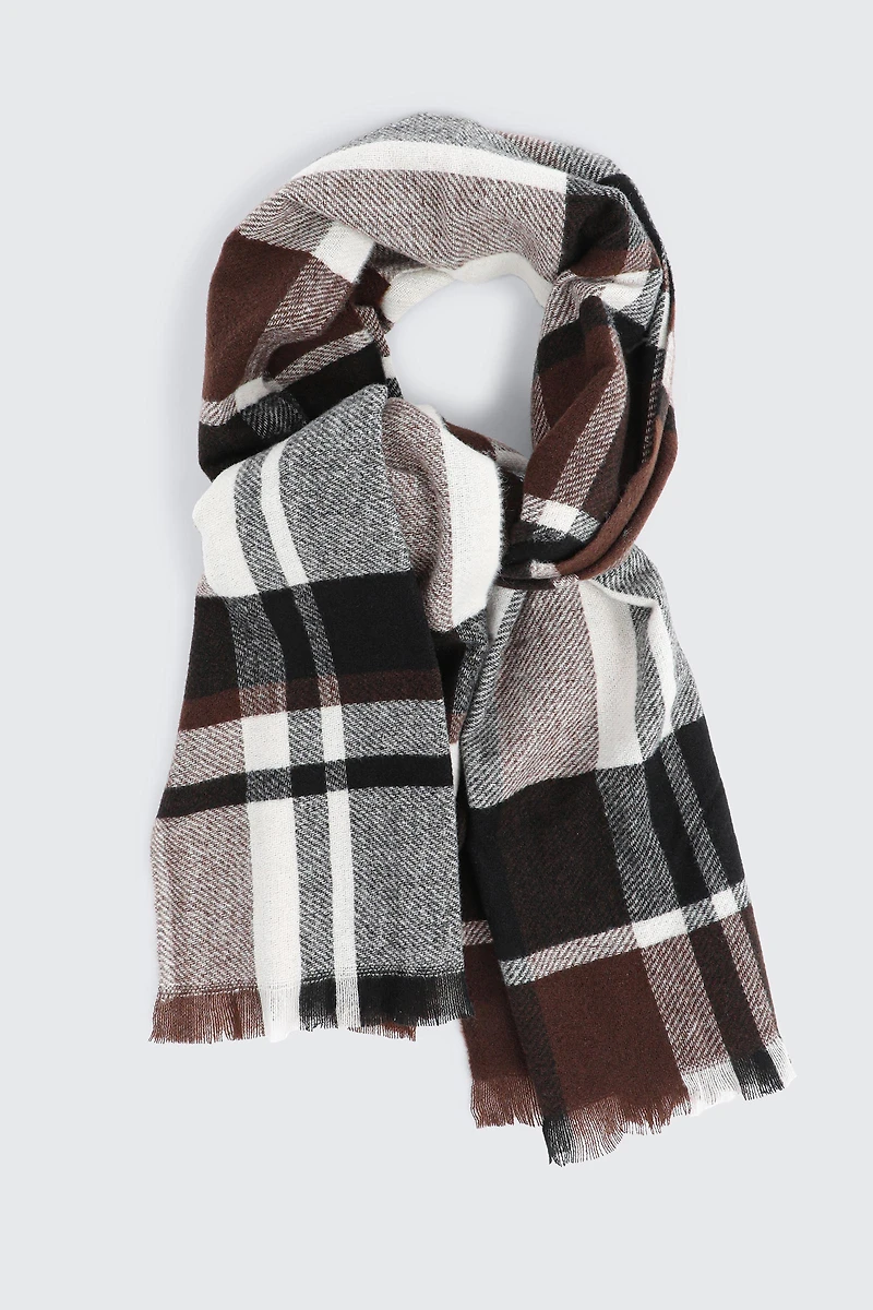 Ardene Checkered Scarf in Brown | Polyester