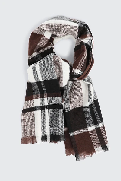 Ardene Checkered Scarf in Brown | Polyester