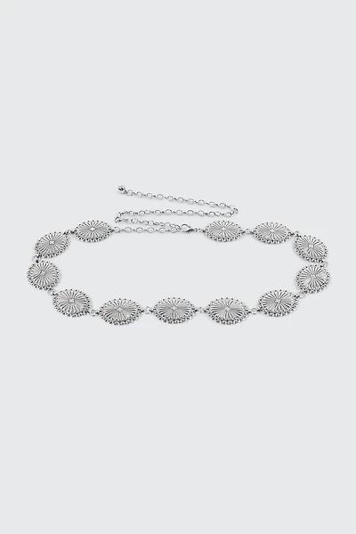 Ardene Embossed Medallion Chain Belt in Silver