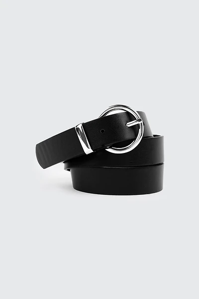 Ardene Round Buckle Belt in Black | Size Small | Faux Leather