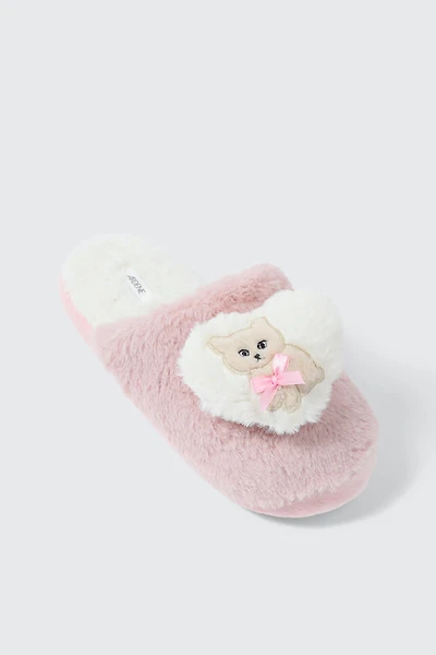 Ardene Faux Fur Slippers with Animal Detail in Light Pink | Size | Eco-Conscious