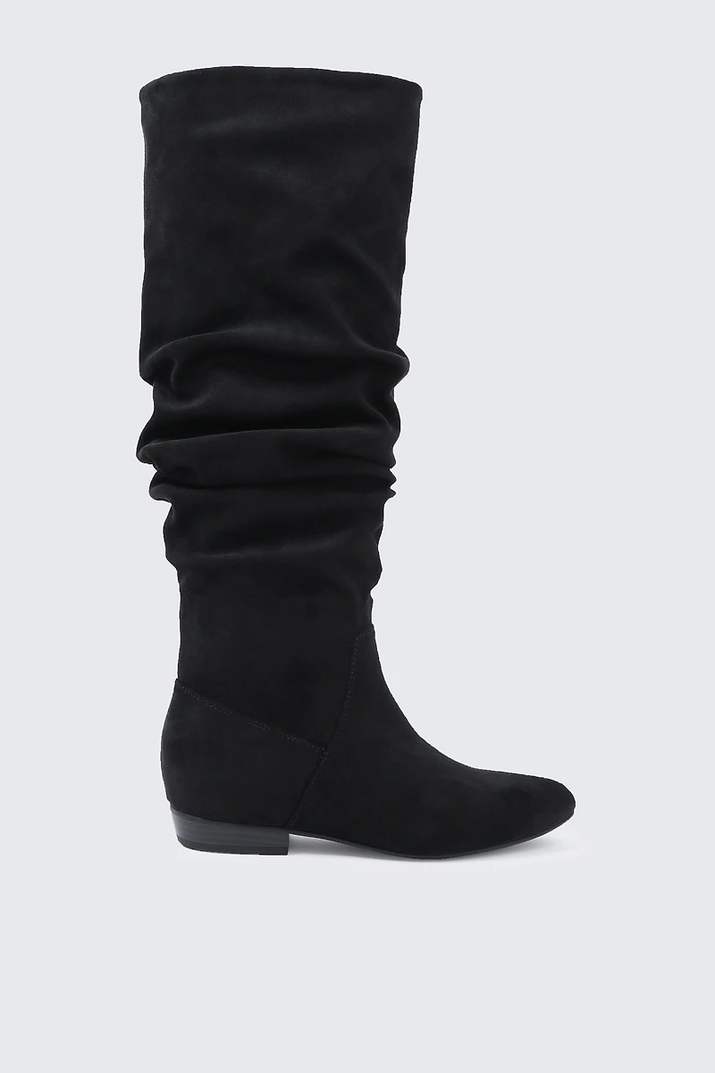Ardene Ruched Knee High Boots in Black | Size | Faux Suede