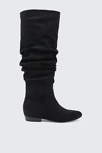 Ardene Ruched Knee High Boots in Black | Size | Faux Suede