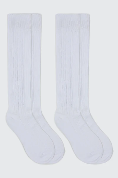 Ardene 2-Pack Knee High Cable Knit Socks in White | Polyester/Spandex