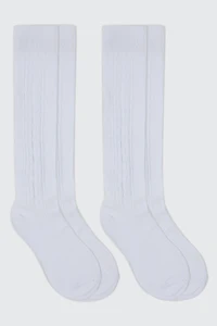 Ardene 2-Pack Knee High Cable Knit Socks in White | Polyester/Spandex