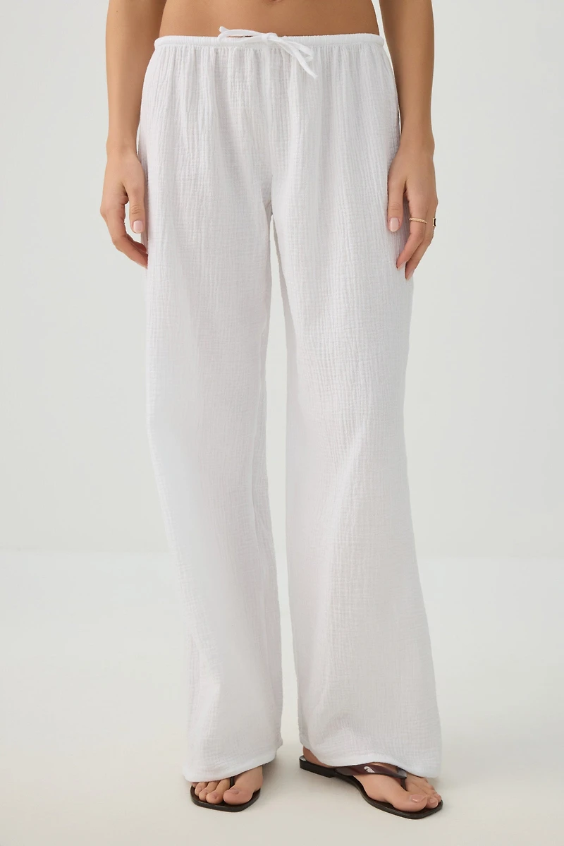 Pantalon taille mi-haute à jambe large