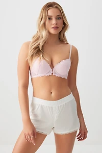 Ardene Lace Trim Boxer Shorts with Bows in White | Size Medium | 100% Cotton