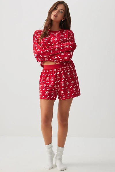 Ardene HUSHSOFT Boxer Short PJ Set in Red | Size | Polyester/Spandex | Eco-Conscious