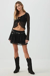 Ardene Lace Tiered Micro Skirt in | Size | Polyester/Elastane/Polyamide