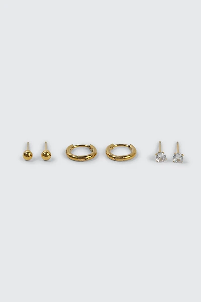 Ardene Man 3-Pack Stainless Steel Hoop & Stud Earrings For Men in Gold