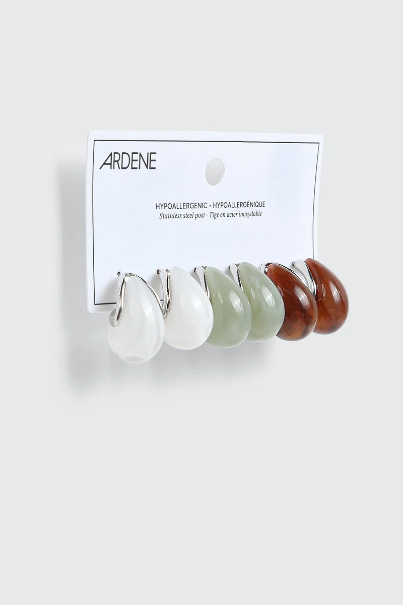 3 paires d'anneaux en acrylique