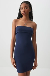Ardene Foldover Tube Dress in Dark Blue | Size Medium | Cotton/Elastane