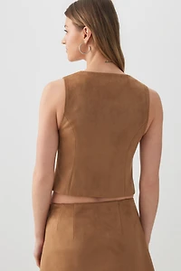 Veste courte sans manches en faux suède