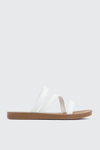 Ardene Strappy Flat Sandals in White | Size | Faux Leather