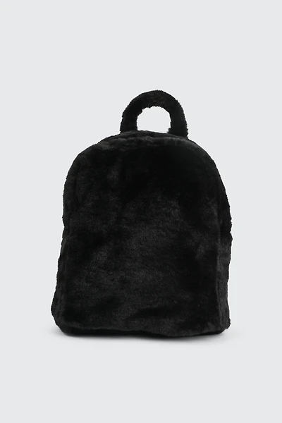 Ardene Kids Faux Fur Backpack in Black | Polyester