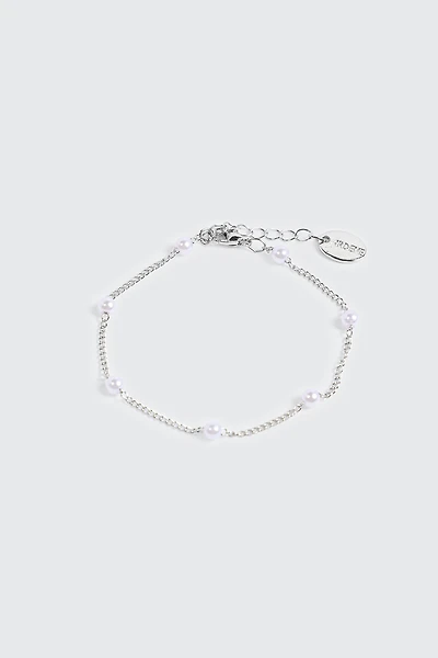 Bracelet à perles plaqué or blanc 14K