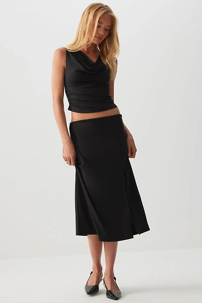 Ardene Side Slit Midi Skirt in Black | Size | Polyester/Elastane