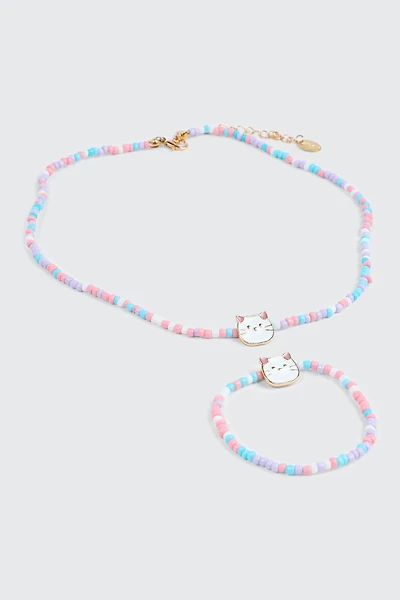 Ardene Kids Cat Charm Beaded Jewelry Set in Lilac