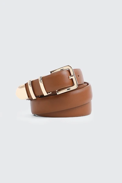 Ardene Belt with Metal Tip in Cognac | Size | Faux Leather