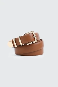 Ardene Belt with Metal Tip in Cognac | Size | Faux Leather