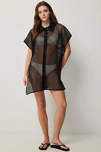 Ardene Mesh Beach Shirt in Black | Polyester