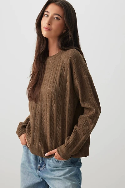 Ardene Long Cable Knit Sweater in | Size | Polyester/Nylon