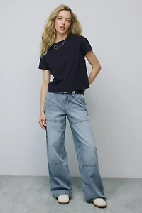 Ardene The Sunday Wide Leg Slouchy Carpenter Jean in Medium Blue | Size | 100% Cotton