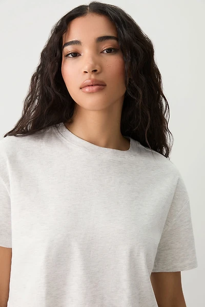 Ardene Basic Ultra Crop Boxy T-Shirt in Light Grey | Size | Cotton/Elastane | Eco-Conscious