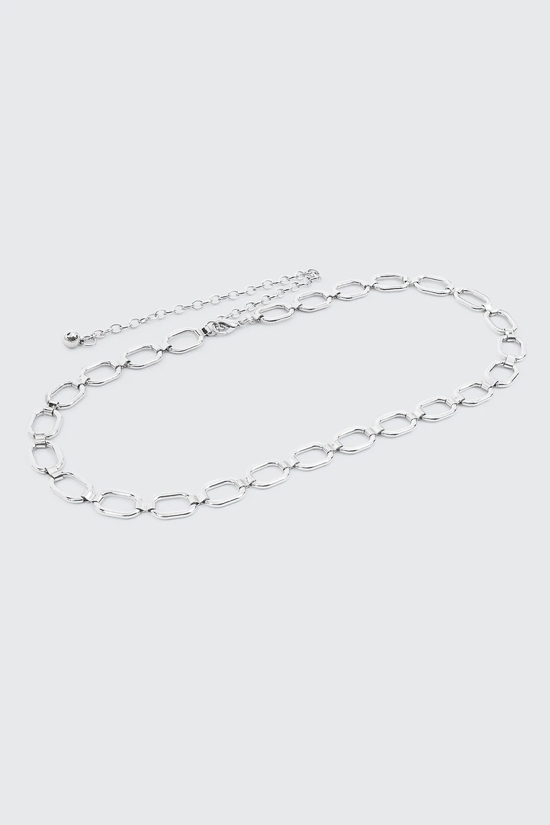 Ardene Oval & Circle Link Chain Belt in Silver