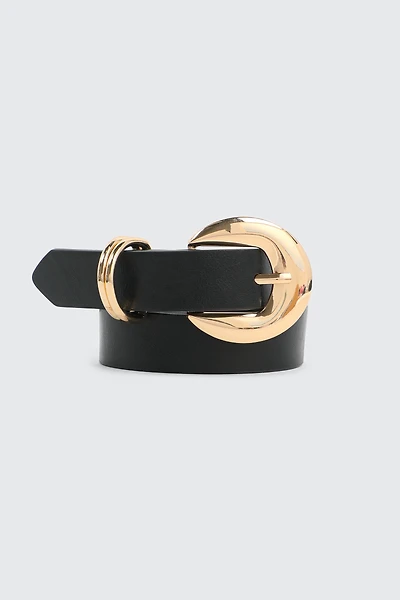 Ardene Gold Buckle Belt in Black | Size | Faux Leather
