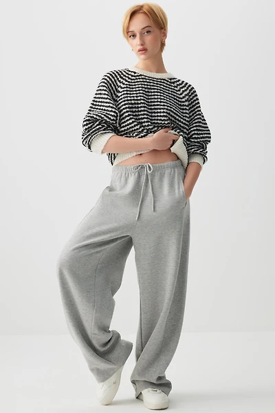 Ardene Barrel Leg Sweatpants in Grey | Size Large | Polyester/Cotton | Fleece-Lined