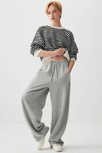 Ardene Barrel Leg Sweatpants in Grey | Size Large | Polyester/Cotton | Fleece-Lined