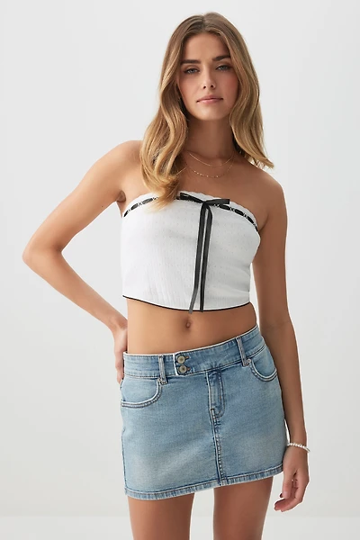 Ardene Crop Tube Top with Ribbon Trim in White | Size | 100% Cotton