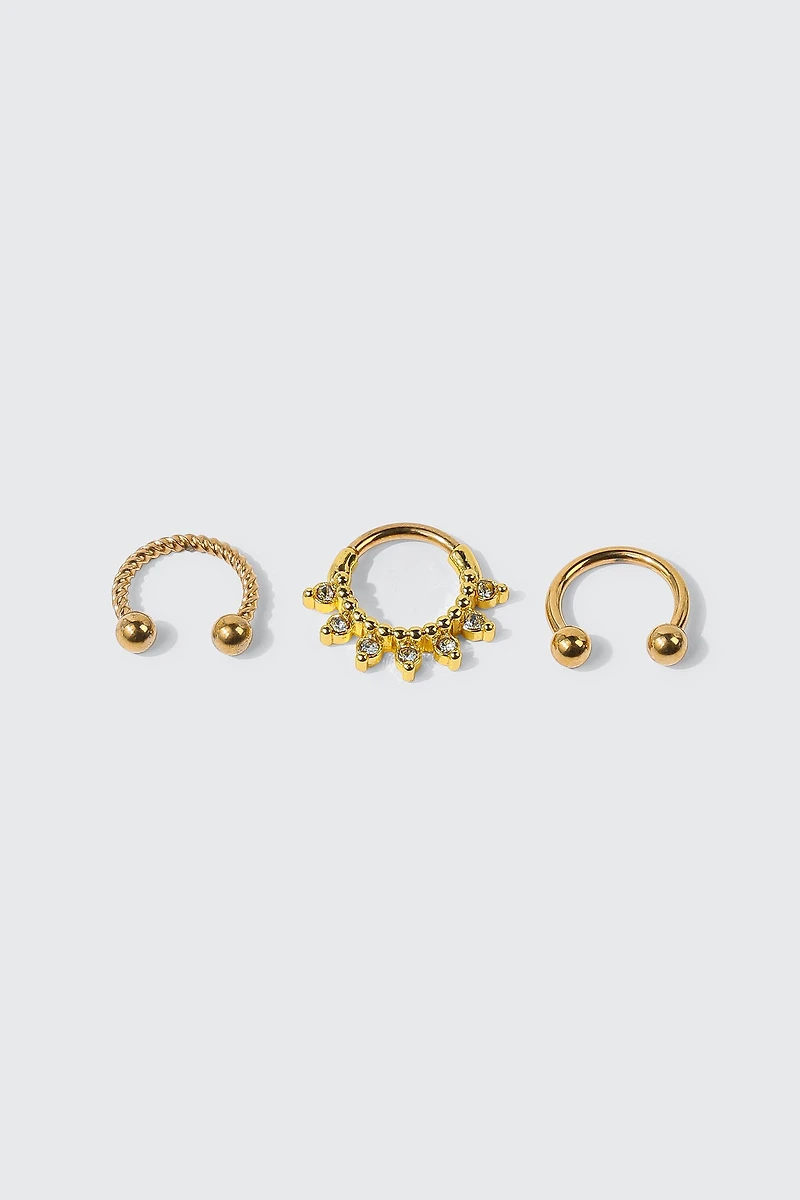 Ardene 3-Pack Nose Septum Piercings in Gold