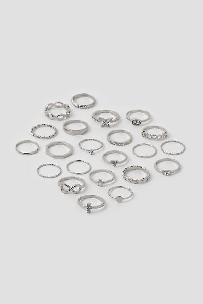 Ardene 20-Pack Assorted Rings in Silver | Size