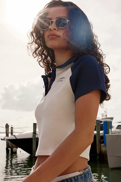 Ardene The Hamptons Ultra Crop Polo in Dark Blue | Size | 100% Cotton