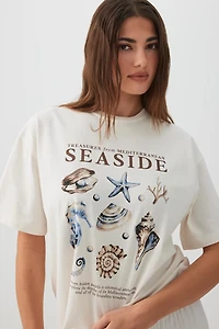 Ardene Oversized Graphic T-Shirt in Off-White | Size | 100% Cotton