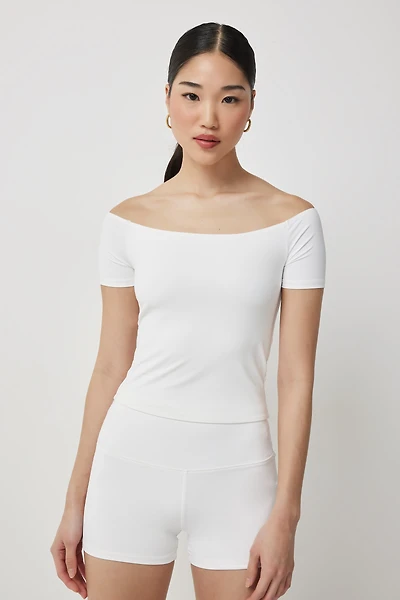 Ardene Contour Off Shoulder Crop Top in White | Size | Elastane/Polyamide