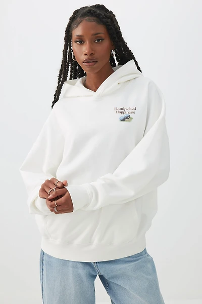 Ardene Washed Graphic Hoodie in Off-White | Size | Polyester/Cotton | Fleece-Lined | Eco-Conscious