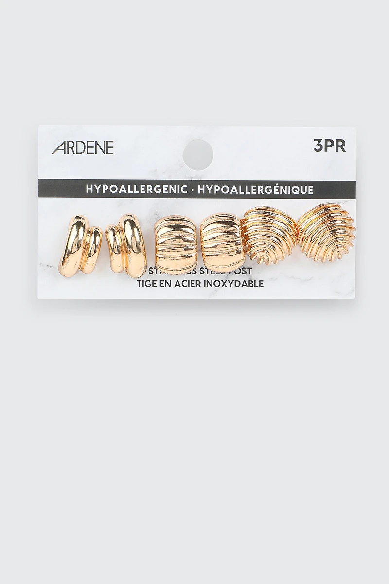 3 paires de clous d'oreilles nervurés