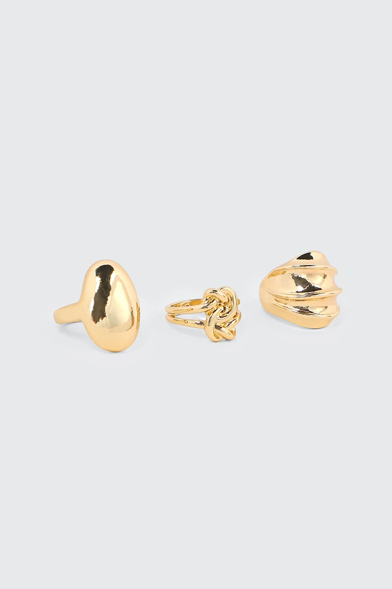 Ardene 3-Pack Chunky Rings in Gold | Size