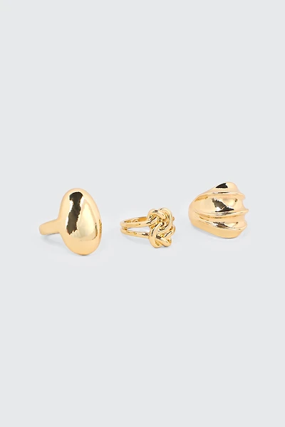 Ardene 3-Pack Chunky Rings in Gold | Size