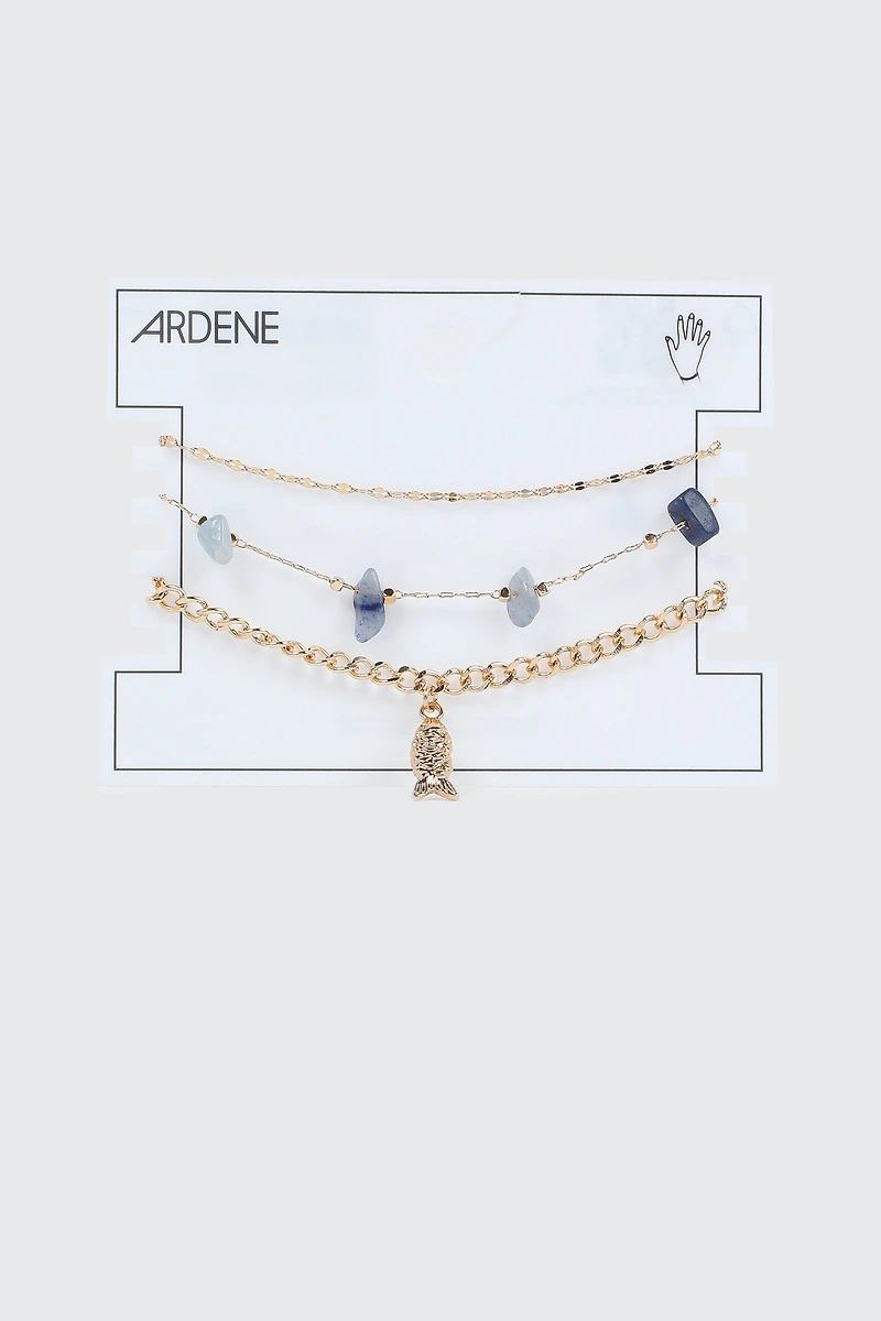 Bracelet trois rangs à pendentif poisson