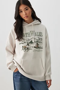 Ardene Printed Oversized Hoodie in Beige | Size | Polyester/Cotton | Fleece-Lined | Eco-Conscious