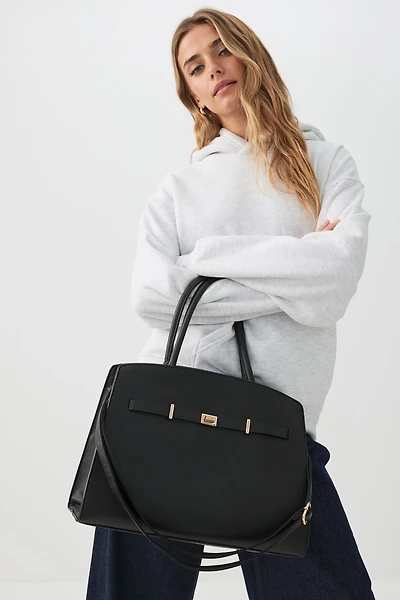 Ardene Large Faux Leather Tote Bag in Black | Faux Leather/Polyester | Eco-Conscious