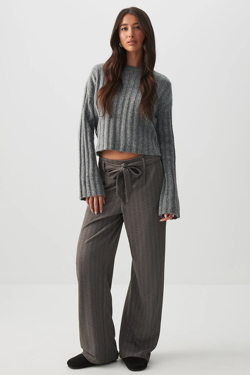Ardene Wide Leg Tie Waist Pants in Dark Grey | Size | Polyester/Spandex